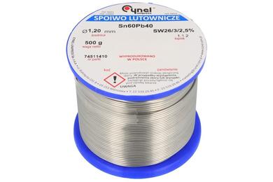 Soldering wire; 1,2mm; reel 0,5kg; LC60/1,2/0,50; lead; Sn60Pb40; Cynel; wire; SW26/3/2.5%; solder tin