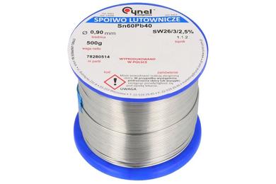 Soldering wire; 0,9mm; reel 0,5kg; LC60/0,90/0,50; lead; Sn60Pb40; Cynel; wire; SW26/3/2.5%; solder tin