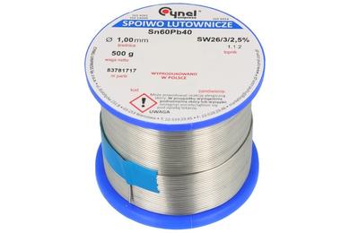 Soldering wire; 1,0mm; reel 0,5kg; LC60/1,00/0,50; lead; Sn60Pb40; Cynel; wire; SW26/3/2.5%; solder tin