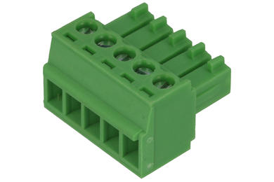 Terminal block; 15EGTK-3.5-05P; 5 ways; R=3,50mm; 15,4mm; 8A; 125V; for cable; angled 90°; square hole; slot screw; screw; vertical; 1,5mm2; green; Golten; RoHS