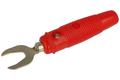 Fork type plug; 4mm; BC-025W/R; red; 59mm; pluggable (4mm banana socket); screwed; 10A; 500V; nickel plated brass; PVC; SCI; RoHS