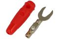 Fork type plug; 4mm; BC-025W/R; red; 59mm; pluggable (4mm banana socket); screwed; 10A; 500V; nickel plated brass; PVC; SCI; RoHS
