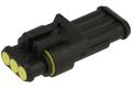 Connector; superseal; AV-SSCS-3; 3 ways; straight; cable socket & panel mounted plug; solder; 14A; 24V; black; copper alloy; 1,5mm2; IP67; latch