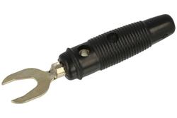 Wtyk widełkowy; 4mm; BC-025W/B; czarny; 59mm; przykręcany; wtykany (gniazdo bananowe 4mm); 10A; 500V; mosiądz niklowany; PVC; SCI; RoHS