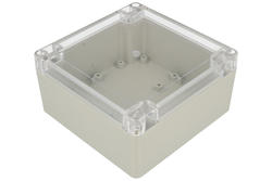 Enclosure; multipurpose; ZP120.120.60JpH TM ABS+PC; ABS / PC; 120mm; 120mm; 60mm; IP65; light gray; hermetic; transparent lid; with brass bushing; Kradex; RoHS
