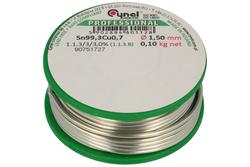 Soldering wire; 1,5mm; reel 0,1kg; Sn99,3Cu0,7/1,50/0,10; lead-free; Sn99,3Cu0,7; Cynel; wire; 1.1.3/3/3.0%; solder tin