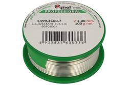 Soldering wire; 1,0mm; reel 0,1kg; Sn99,3Cu0,7/1,00/0,10; lead-free; Sn99,3Cu0,7; Cynel; wire; 1.1.3/3/3.0%; solder tin