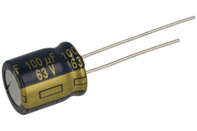 Kondensator; elektrolityczny; 100uF; 63V; EEUFC1J101B; fi 10x12,5mm; 7,5mm; przewlekany (THT); luzem; Panasonic; RoHS