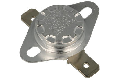 Termostat; bimetaliczny; KSD301A-140h; NC; 140°C; 10A; 250V AC; metal fi 16x12mm z uchwytem; konektory 6,3mm poziome; ceramiczny; Bochen