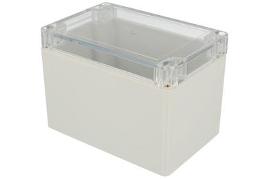 Enclosure; multipurpose; G2105C; polycarbonate; 120mm; 80mm; 85mm; IP65; light gray; recessed area on cover; transparent lid; Gainta; RoHS