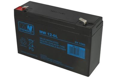 Akumulator; kwasowy bezobsługowy AGM; MW 12-6L; 6V; 12Ah; 151x50x94(100)mm; konektor 6,3 mm; MW POWER; 1,95kg; 6÷9 lat