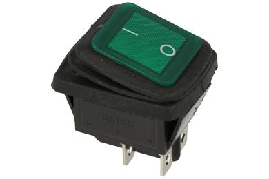 Switch; rocker; A-603G; ON-OFF; 2 ways; green; LED 12-24V backlight; green; bistable; 6,3x0,8mm connectors; 22x30mm; 2 positions; 16A; 250V AC; 20A; 12V DC