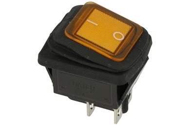 Switch; rocker; A-603Y; ON-OFF; 2 ways; yellow; LED 12-24V backlight; yellow; bistable; 6,3x0,8mm connectors; 22x30mm; 2 positions; 16A; 250V AC; 20A; 12V DC