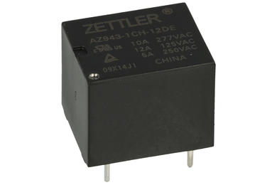 Relay; electromagnetic miniature; AZ943-1CH-12DE; 12V; DC; SPDT; 10A; 277V AC; 10A; 30V DC; PCB trough hole; Zettler; RoHS