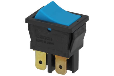 Switch; rocker; A8CA-104-1-BL/B; ON-OFF; 1 way; blue; no backlight; bistable; connectors; 19x13mm; 2 positions; 8A; 250V AC; Omron