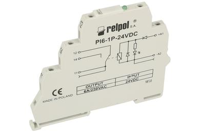 Przekaźnik; instalacyjny; interfejsowy; PI6-1P-24VDC; 24V; DC; 1 styk przełączny; 6A; 230V AC; 6A; 24V DC; na szynę DIN35; Relpol; RoHS