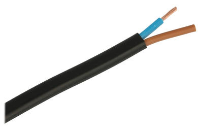 Wire; mains; H03VVH2-F (OMYp); 2x0,75mm2; stranded; Cu; black; flat; PVC; 3,4/5,5mm; 300/300V; Eltrim; RoHS