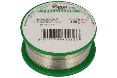 Soldering wire; 0,7mm; reel 0,1kg; Sn96,3Ag3,7/0,70/0,10; lead-free; Sn96,3Ag3,7; Cynel; wire; 1.1.3/3/3.0%; solder tin