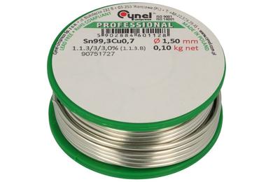 Soldering wire; 1,5mm; reel 0,1kg; Sn99,3Cu0,7/1,50/0,10; lead-free; Sn99,3Cu0,7; Cynel; wire; 1.1.3/3/3.0%; solder tin