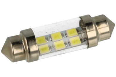 Bulb; LED; 36mm-6xSMD3528; C5W; tubular; white; (cold) 6500K; 27lm; 12V; DC; 0,36W; 11x36mm; RoHS