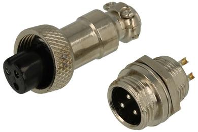 Connector; C01/3p; 3 ways; solder; 0,5mm2; 6mm; cable socket & panel mounted plug; 12mm; silver; black; 5A; Connfly; RoHS