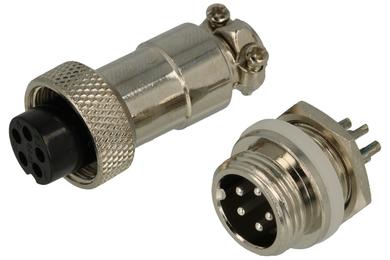 Connector; C01/5p; 5 ways; solder; 0,5mm2; 6mm; cable socket & panel mounted plug; 12mm; black; silver; 5A; Connfly; RoHS