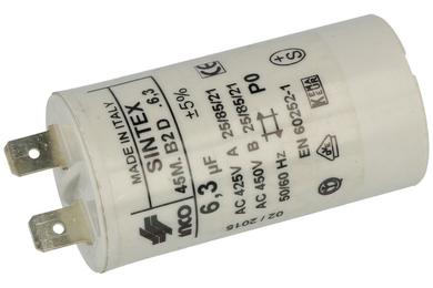 Capacitor; motor; 6,3uF; 425V AC; 45M.B2D.6,3; fi 30x60mm; 6,3mm connectors; Sintex; RoHS