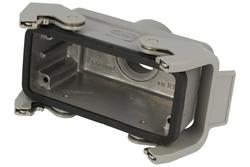 Connector housing; Han A; 19300161731; 16B; metal; straight; for cable; low profile; entry for M25 cable gland; with double locking levers; top single cable entry; silver; IP65; Harting; RoHS