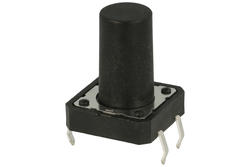 Tact switch; 12x12mm; 15mm; TS1202-15; 10,7mm; through hole; 4 pins; black; OFF-(ON); no backlight; 50mA; 12V DC; 180gf; KLS; RoHS