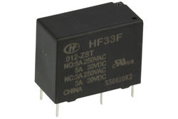 Przekaźnik; elektromagnetyczny miniaturowy; HF33F-012-ZST; 12V; DC; 1 styk przełączny; 5A; 250V AC; 5A; 30V DC; do druku (PCB); Hongfa; RoHS