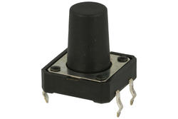 Tact switch; 12x12mm; 13mm; TS1202-13; 9,7mm; through hole; 4 pins; black; OFF-(ON); no backlight; 50mA; 12V DC; 180gf; KLS; RoHS