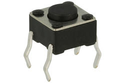 Tact switch; 6x6mm; 4,3mm; KAN0611-043; 0,8mm; through hole; 4 pins; black; OFF-(ON); no backlight; 50mA; 12V DC; 260gf; Tactronic; RoHS