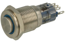 Przełącznik; przyciskowy; LAS2GQPH-11E/B/220V/S-FP; ON-(ON); 1 tor; podświetlenie LED 230V; niebieski; ring; monostabilny; na panel; 3A; 250V AC; 16mm; IP67; Onpow; RoHS