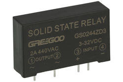 Relay; SSR; single phase; GS0244ZD3; 16mA; 3÷32V; DC; 2A; 44÷440V; AC; SCR output; PCB trough hole; SPST NO; Greegoo; RoHS