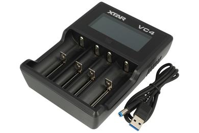 Charger; 18650 Li-Ion rechargable batteries; VC4; 4,2V DC; 1A; 10,5W; 5V DC; black; XTAR