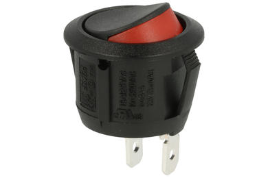 Switch; rocker; R13-112A2-02-BBR; OFF-ON; 1 way; black; no backlight; bistable; 4,8x0,8mm connectors; 20,5mm; 2 positions; 10A; 250V AC; SCI