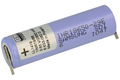 Rechargeable battery; Li-Ion; INR18650-29E; 3,6V; 2850mAh; 18,6x65,2mm; lugs; Samsung; without PCM protection