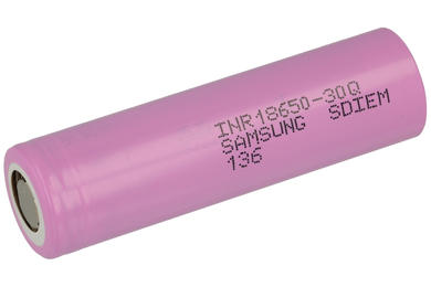 Rechargeable battery; Li-Ion; INR18650-30Q; 3,6V; 3000mAh; 18,6x65,2mm; Samsung; without PCM protection