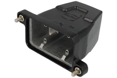 Connector housing; Han A; 09400060412; 6B; metal; straight; for cable; screw; entry for PG21 cable gland; top single cable entry; grey; IP68; Harting; RoHS