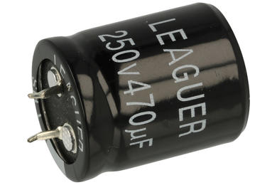 Capacitor; SNAP-IN; electrolytic; 470uF; 250V; LHS; KE 470250/25x30Lt; 20%; fi 25x30mm; 10mm; through-hole (THT); bulk; -25...+105°C; 2000h; Leaguer-DM; RoHS