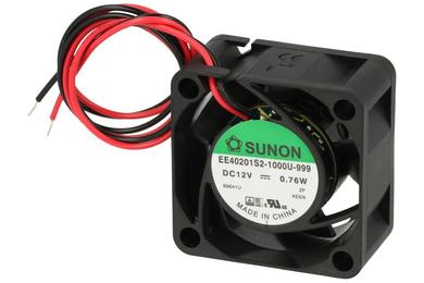 Fan; EE40201S2-1000U-999; 40x40x20mm; slide bearing; 12V; DC; 0,76W; 13,01m3/h; 21dB; 73mA; 6000RPM; 2 wires; Sunon; RoHS; 4,5÷13,8V; 300mm