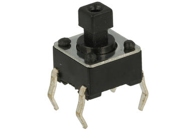 Tact switch; 6x6mm; 7,3mm; TS6603-7,3; 3,8mm; through hole; 4 pins; black; for caps; OFF-(ON); no backlight; 50mA; 12V DC; 180gf; KLS; RoHS