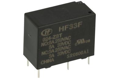 Przekaźnik; elektromagnetyczny miniaturowy; HF33F-024-ZS (JZC33F); 24V; DC; 1 styk przełączny; 5A; 250V AC; 5A; 30V DC; do druku (PCB); Hongfa; RoHS