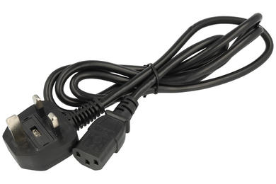 Kabel; zasilający; CPW-3M; gniazdo IEC C13 IBM proste; wtyk sieciowy UK  kątowy; 1,5÷1,8m; czarny; 3 żyły; 0,75mm2; 10A; PVC; okrągły; linka; CCA