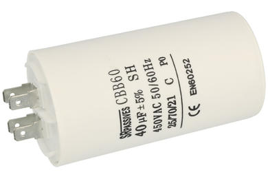 Capacitor; motor; CBB60A-40/450; 40uF; 450V; fi 48x93mm; 6,3mm connectors; SR Passives; RoHS