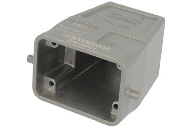 Connector housing; Han A; 19300060446; 6B; metal; straight; for cable; entry for M25 cable gland; for single locking lever; top single cable entry; grey; IP65; Harting; RoHS