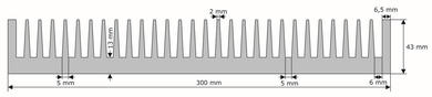 Heatsink; C30043; 19,05kg/m; ribbed; 300mm; 43mm; Firma Piekarz