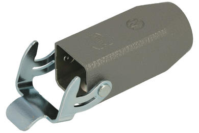 Connector housing; Han A; 19200031750; 3A; metal; straight; for cable; top single cable entry; with single locking lever; entry for M20 cable gland; grey; IP65; Harting; RoHS