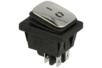 Switch; rocker; A-KCD4-MG2; ON-OFF; 2 ways; silver; LED 230V backlight; green; bistable; 6,3x0,8mm connectors; 21,7x28,5mm; 2 positions; 16A; 250V AC