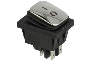 Switch; rocker; A-KCD4-MR2; ON-OFF; 2 ways; silver; LED 230V backlight; red; bistable; 6,3x0,8mm connectors; 21,7x28,5mm; 2 positions; 16A; 250V AC
